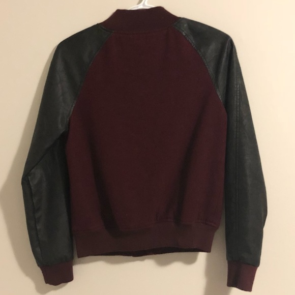 Forever 21 burgundy + black varsity bomber jacket - Picture 3 of 12
